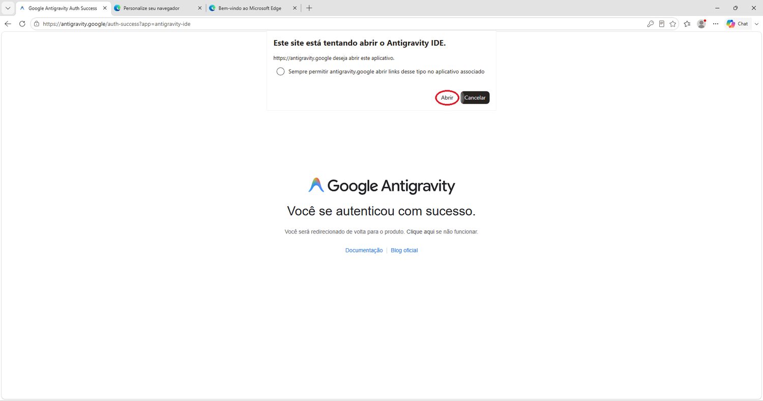 Volte do navegador para o Antigravity