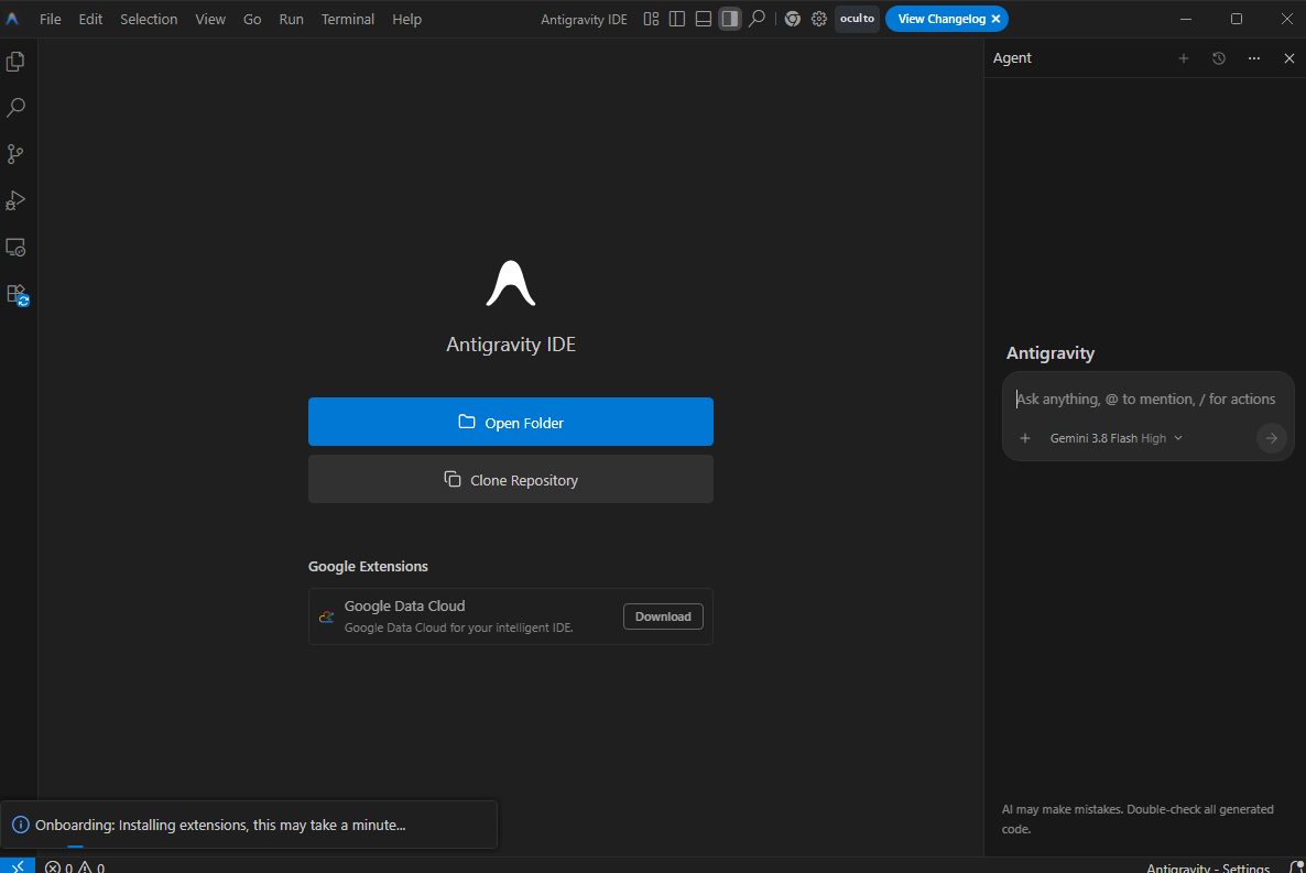 Antigravity IDE aberto no Windows