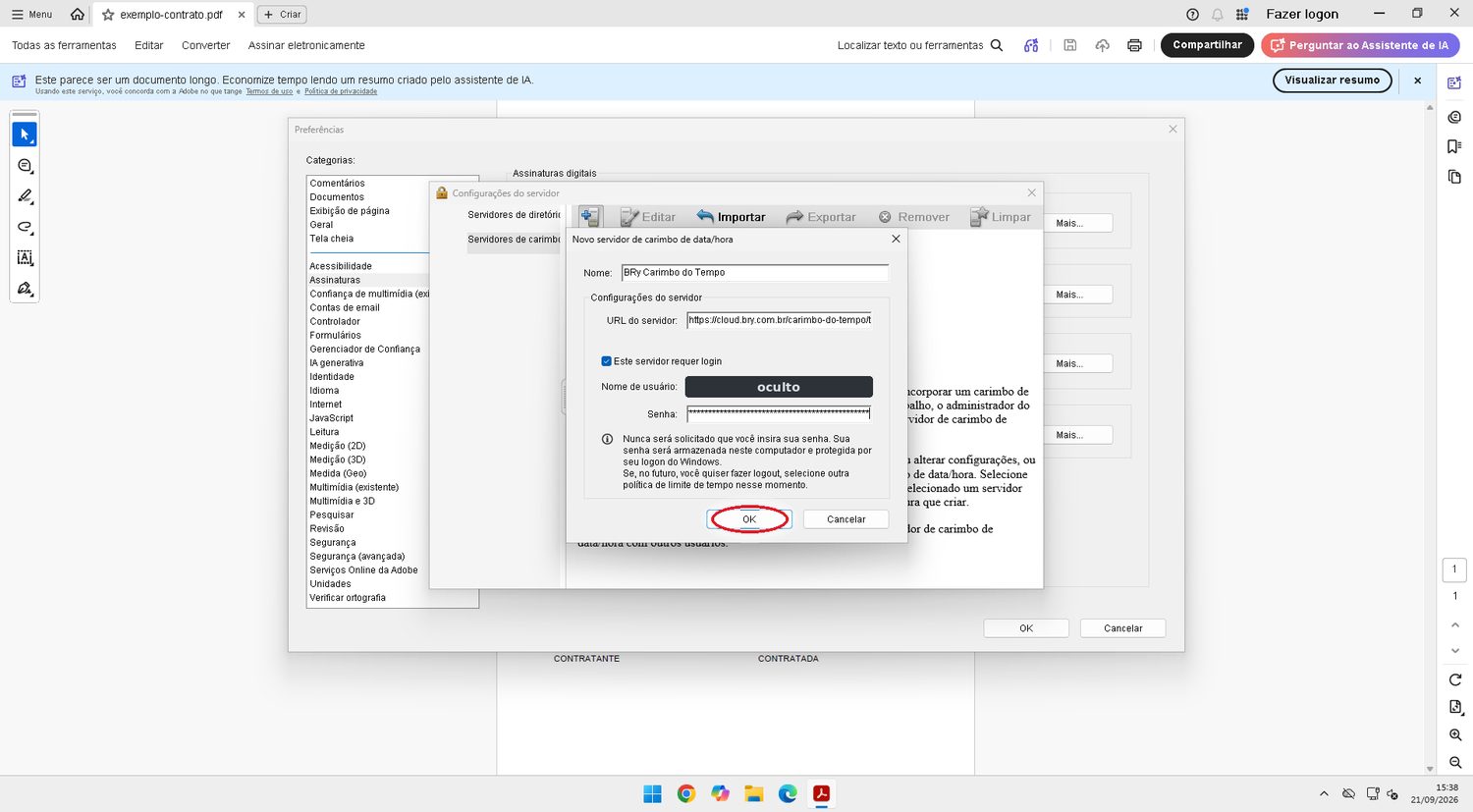 Preencha nome, URL e o login da BRy