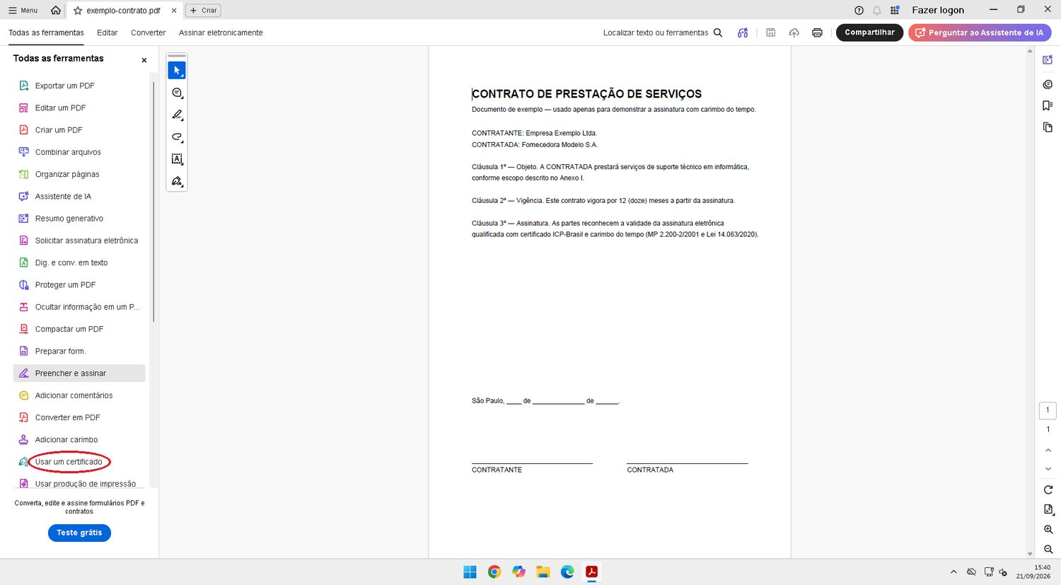 Todas as ferramentas › Usar um certificado