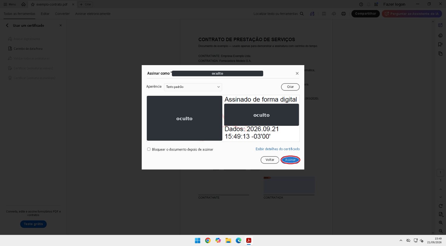 Confira a aparência e clique em Assinar