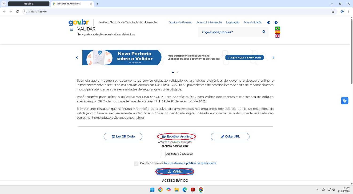Confira no validador do governo