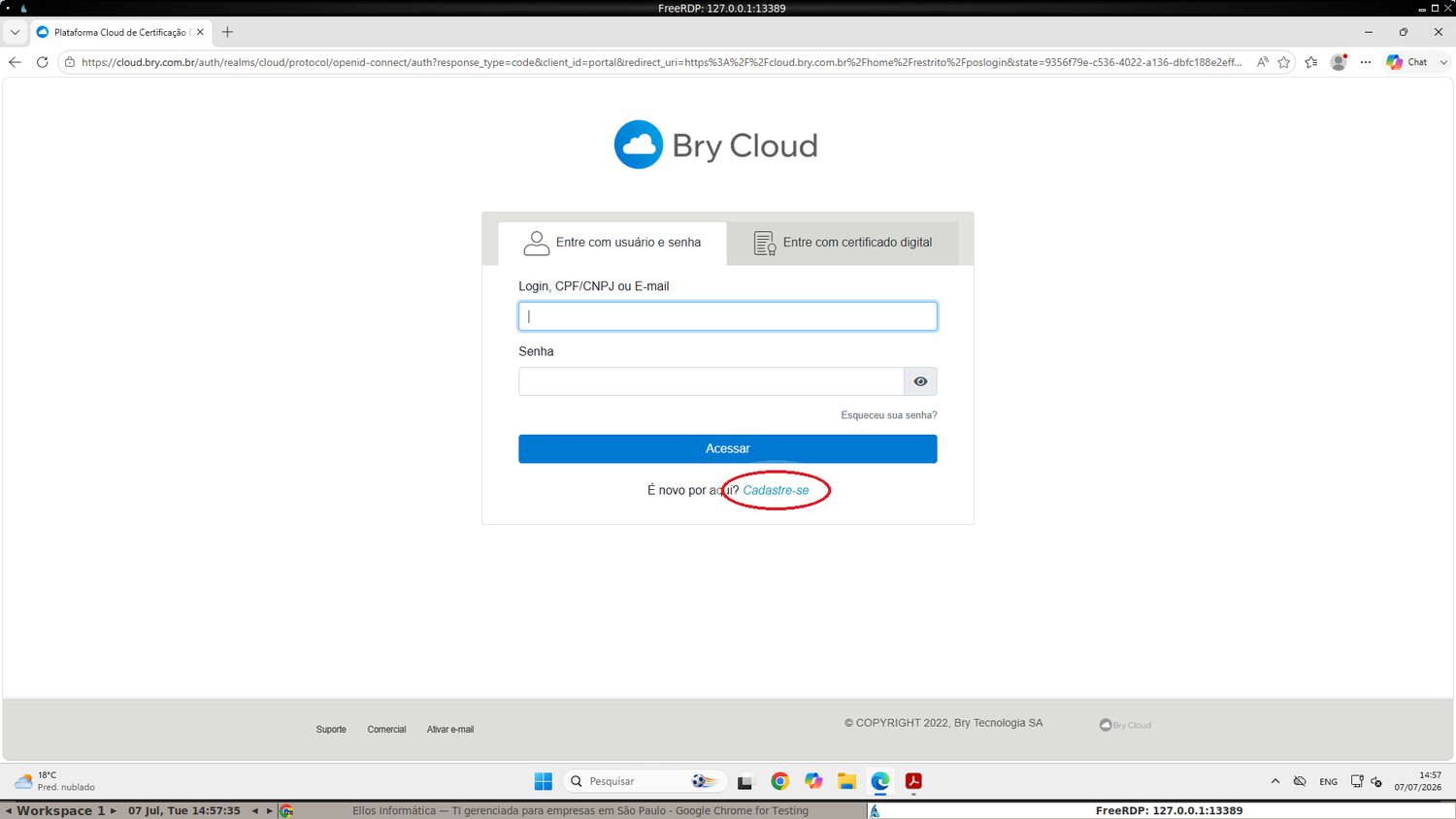 Acesse a plataforma BRy Cloud