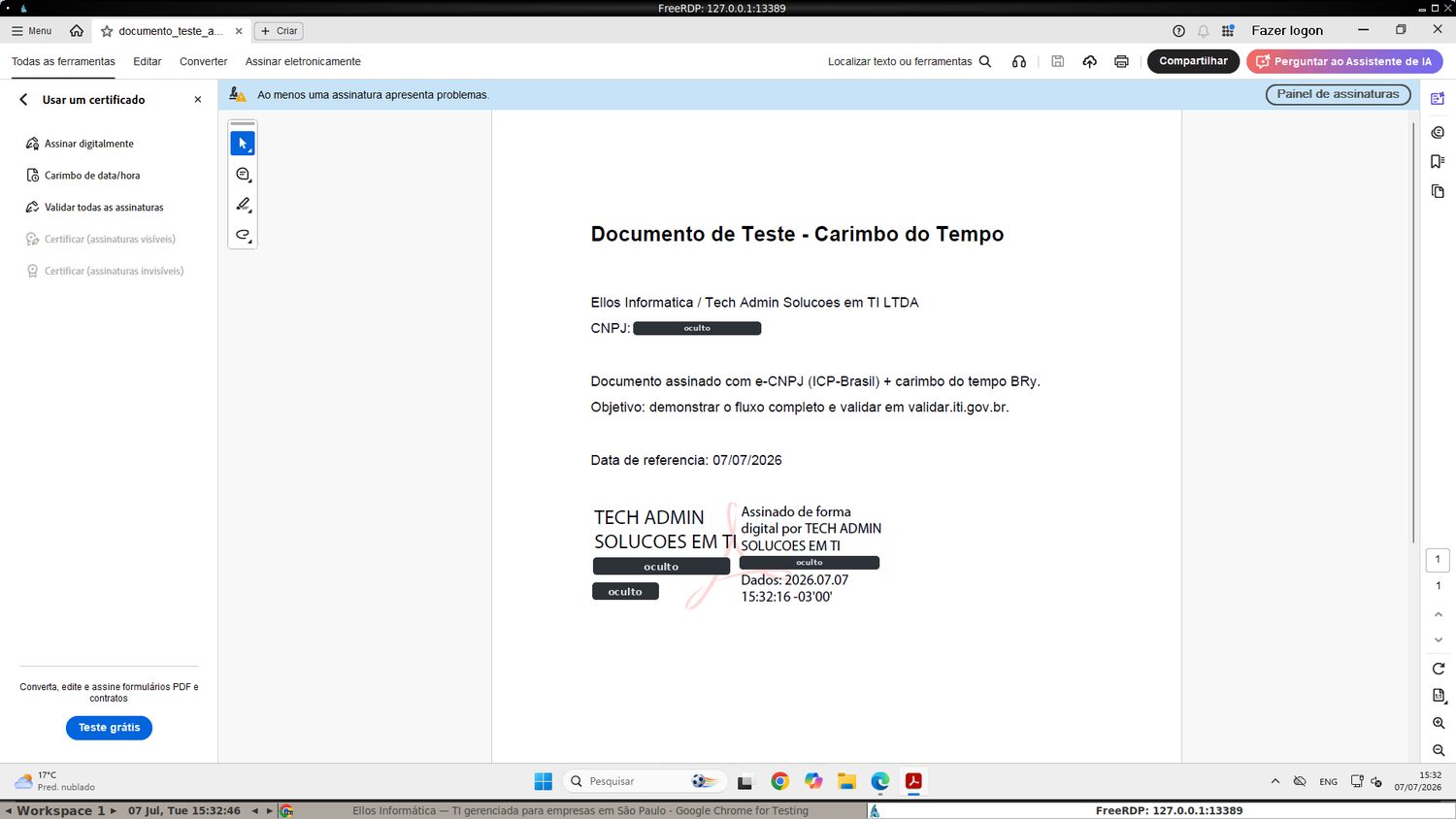 Documento assinado e carimbado