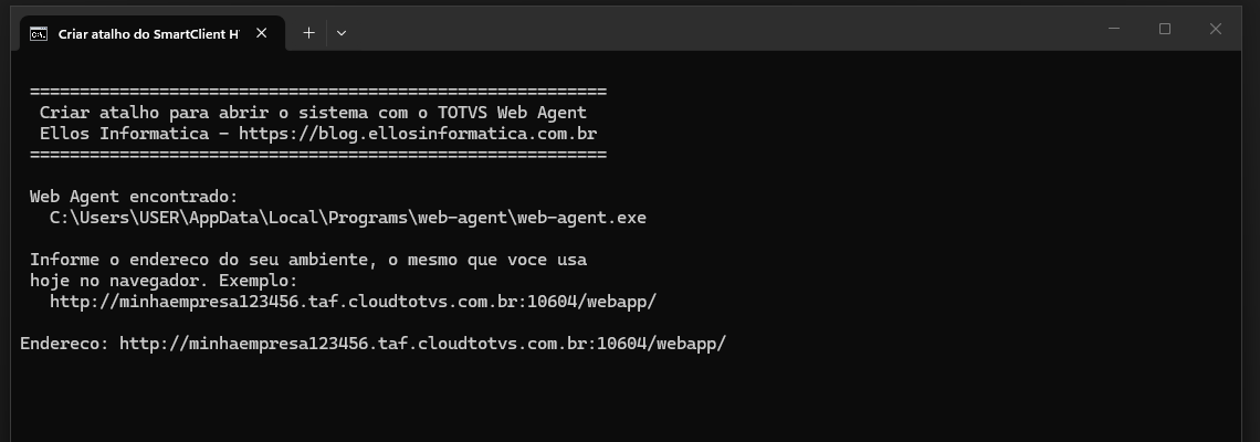 O endereço do ambiente informado no script