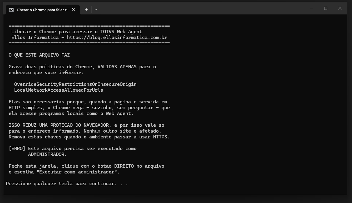 O script recusando execução sem administrador